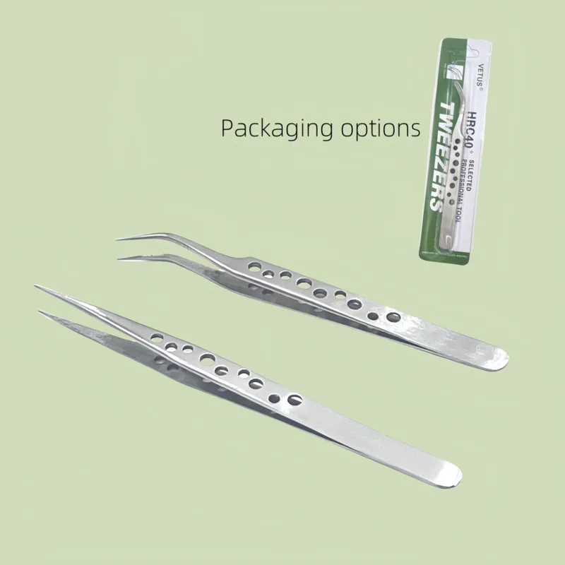 Stainless Steel Precision Perforated Tweezers with Pointed Elbows, Frosted and Glossy Nine Hole Tweezers