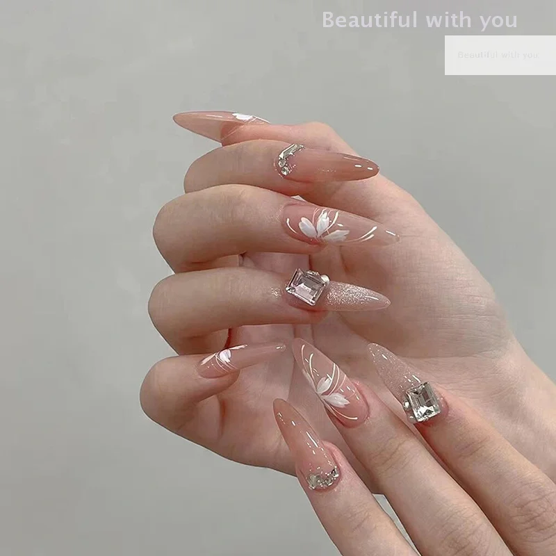 

White Magnolia Flower Hand Drawn Temperament Nail Sticker Enhancement Adhesive Decal Decoration