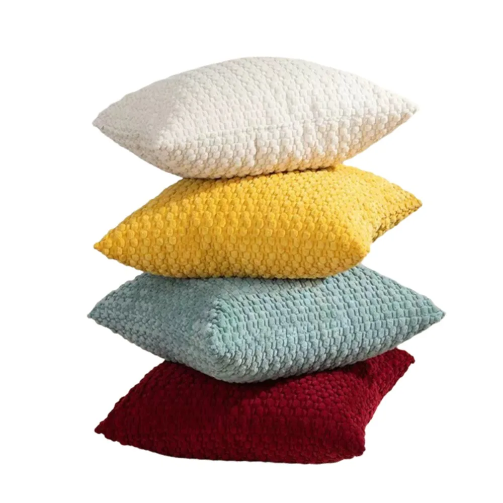 4PCS Grainy Texture Corn Kernel Throw Pillow Cover Corduroy Square Backrest Cushion Cover Solid Color Large Size