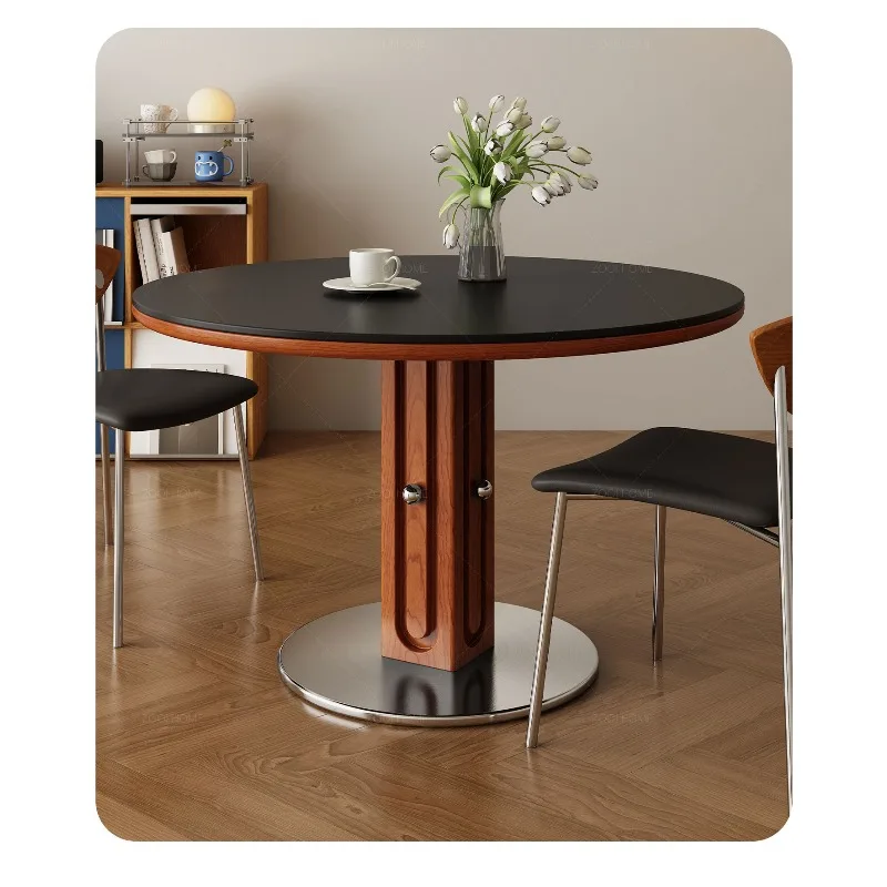 طاولة مستديرة من كلاود روك، طاولة طعام من القرون الوسطى، طاولة بلاطة صخرية من خشب الرماد