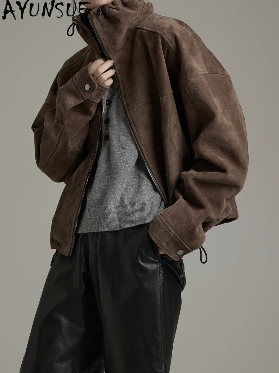 AYUNSUE Real Leather Jacket Women Clothing Short Style Top Layer Sheepskin Coat Woman Fall Brown Coffee Fashion Jaqueta De Couro
