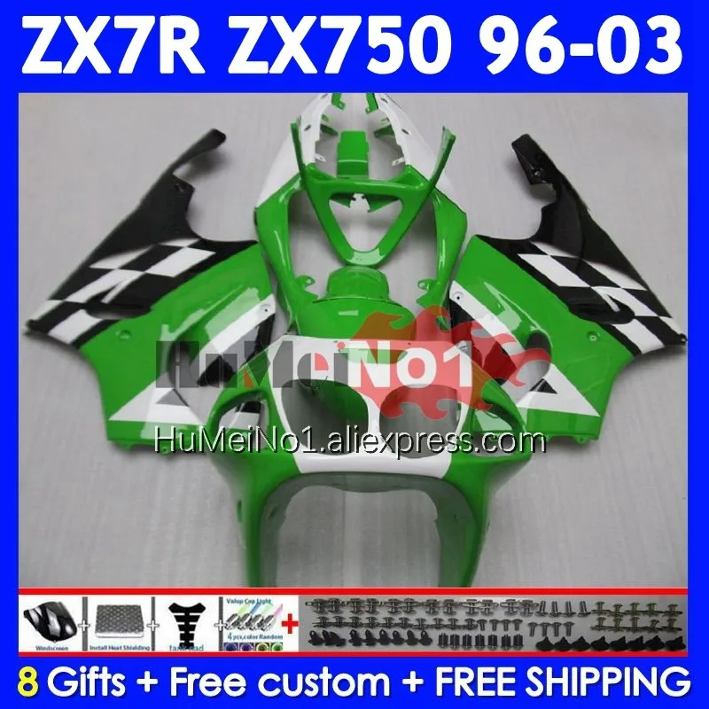 Body Kit For KAWASAKI NINJA ZX 7R 7 R 750 ZX-750 210No.10 ZX750 Stock green ZX-7R ZX7R 96 97 98 99 2000 2001 2002 2003 Fairing