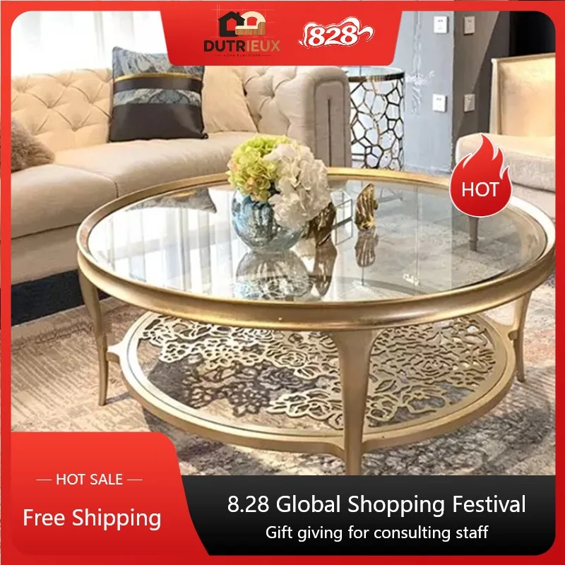 Luxury Round Coffee Tables Gold Glass European Apartment Nordic Coffee Tables Living Room Salon Mesa De Centro Sala Furniture
