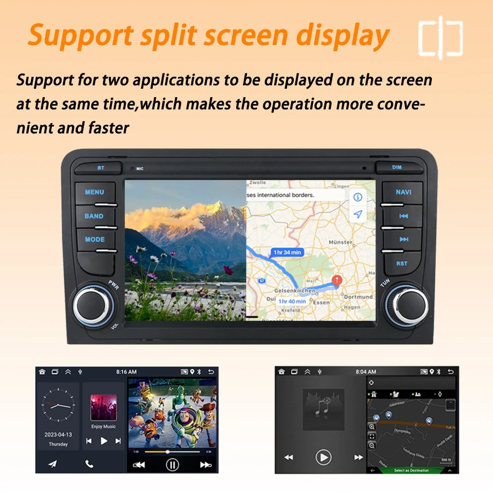مناسبة لأودي A3 (2003-2010) 7 بوصة أندرويد 13 راديو السيارة شاشة تعمل باللمس مشغل وسائط متعددة نظام تحديد المواقع والملاحة اللاسلكية Carplay BT WiF #3