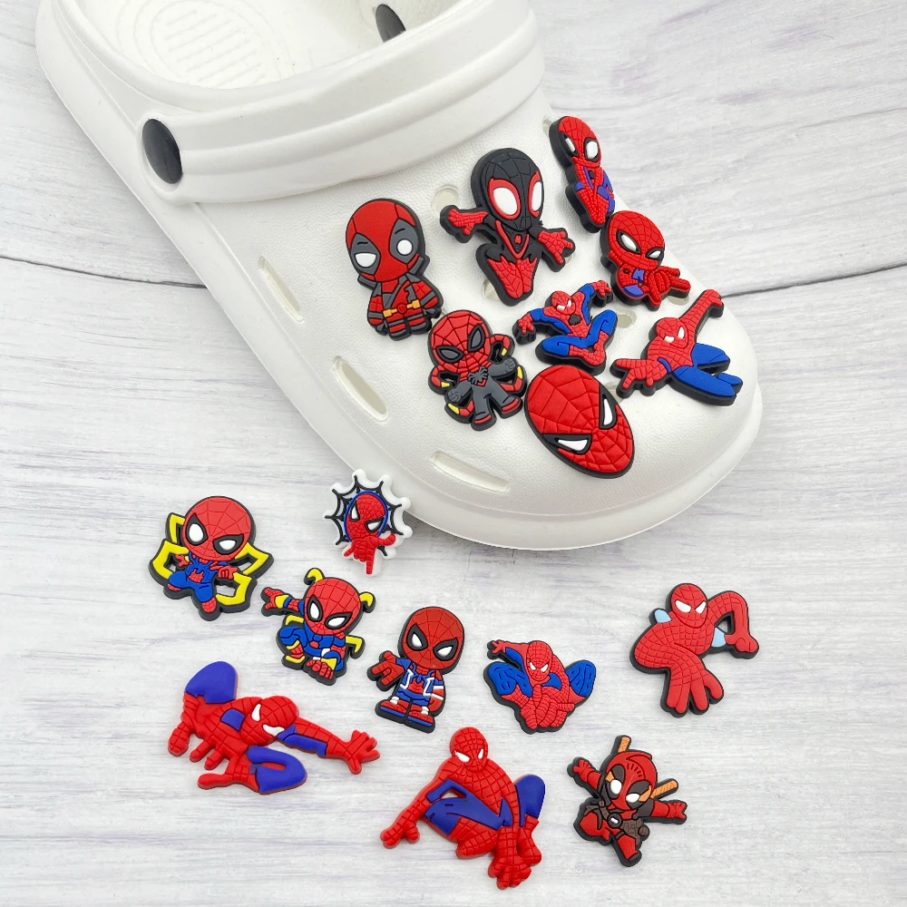 16pcs MINISO Spider-Man Shoes Charms Accessories Fit Clog Backapck Wristbands Shoe Decorate Buckle Christmas Parties Kids Gift