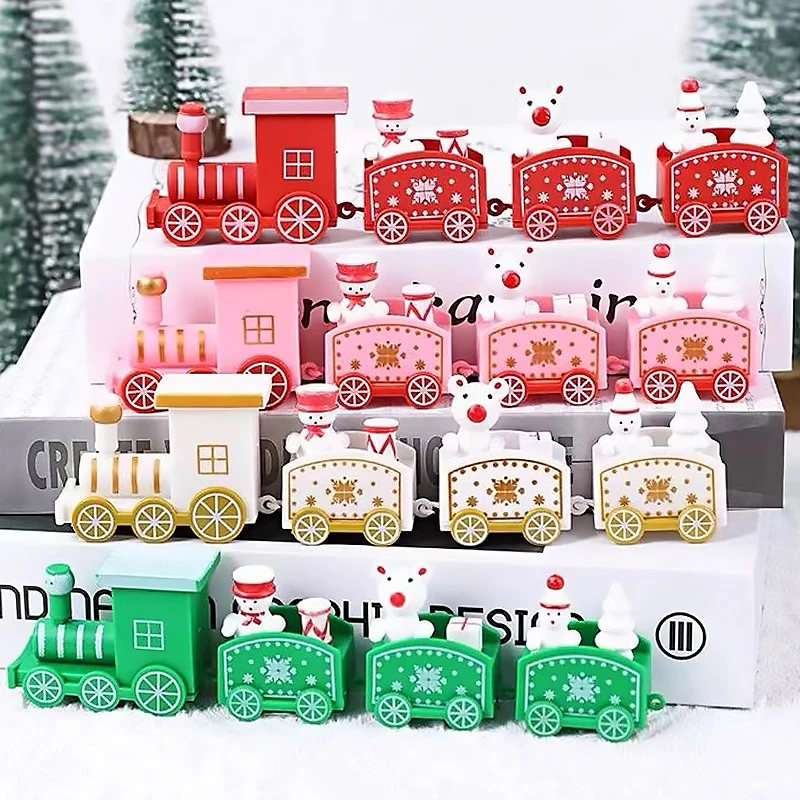 Plastic Christmas Train Ornaments Merry Christmas Decoration for Navidad Happy New Year Home Table 2024 Xmas Children Toys Gifts