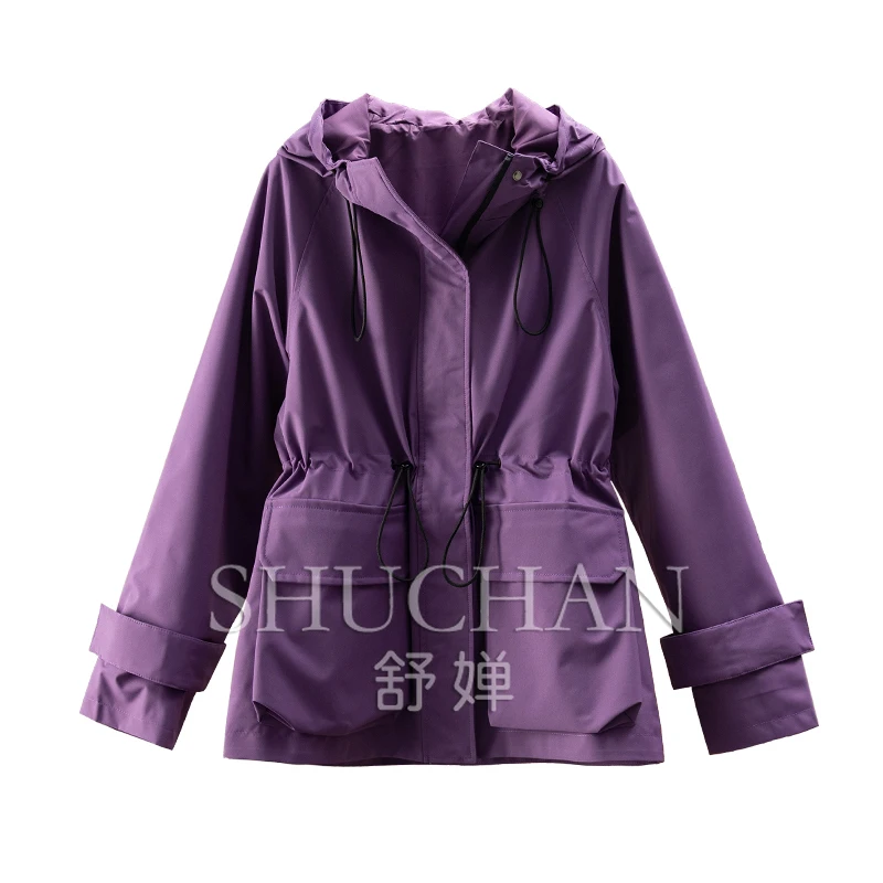 New Law Single Light Outdoor High-quality Waist Hooded Windproof Waterproof Jacket Women's 1Z50