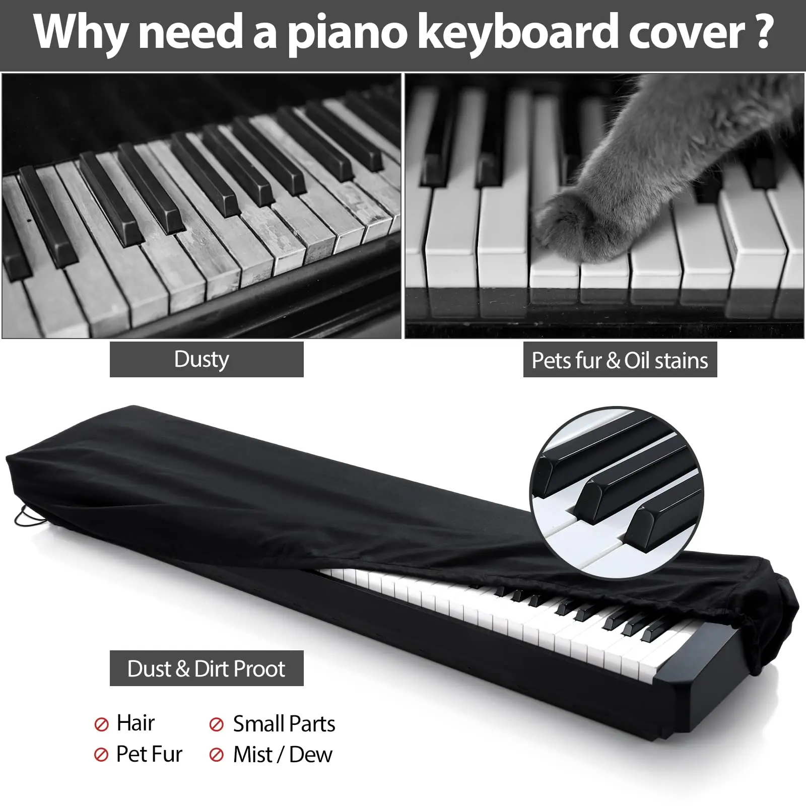 61\\88 key Keys Piano Keyboard Dust Cover Adjustable Breathable Heat Radiationd Piano Keyboard Covers for Digital Electric Pianos