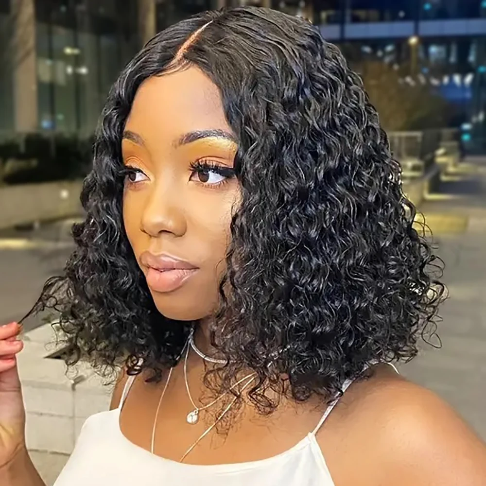 

Water Wave 13x4 Lace Frontal Wig Brazilian Remy Short Bob Wigs Loose Curly Transparent Lace Front Human Hair Wig For Women ﻿180%