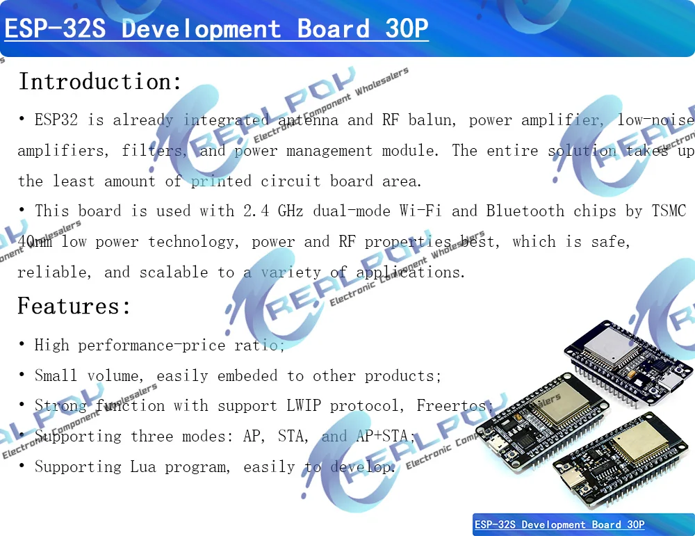 ESP-32S ESP32 ESPWROOM32 Entwicklungsboard 30P/38P Bluetooth und WIFI Dual-Core-CPU mit geringem Stromverbrauch MCU ESP-32 – Detail 1