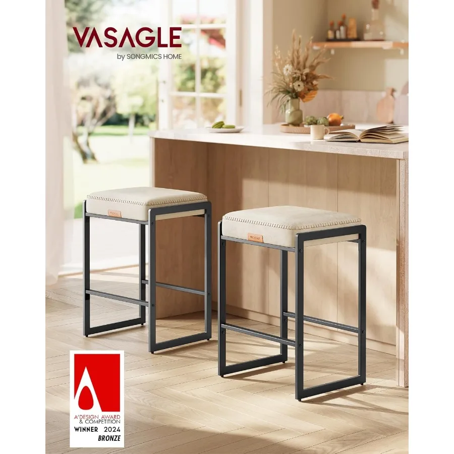 مجموعة من مقعدين بارتفاعين مع جلد صناعي وخياطة بتصميم عصري من منتصف القرن بطول 26 بوصة #3