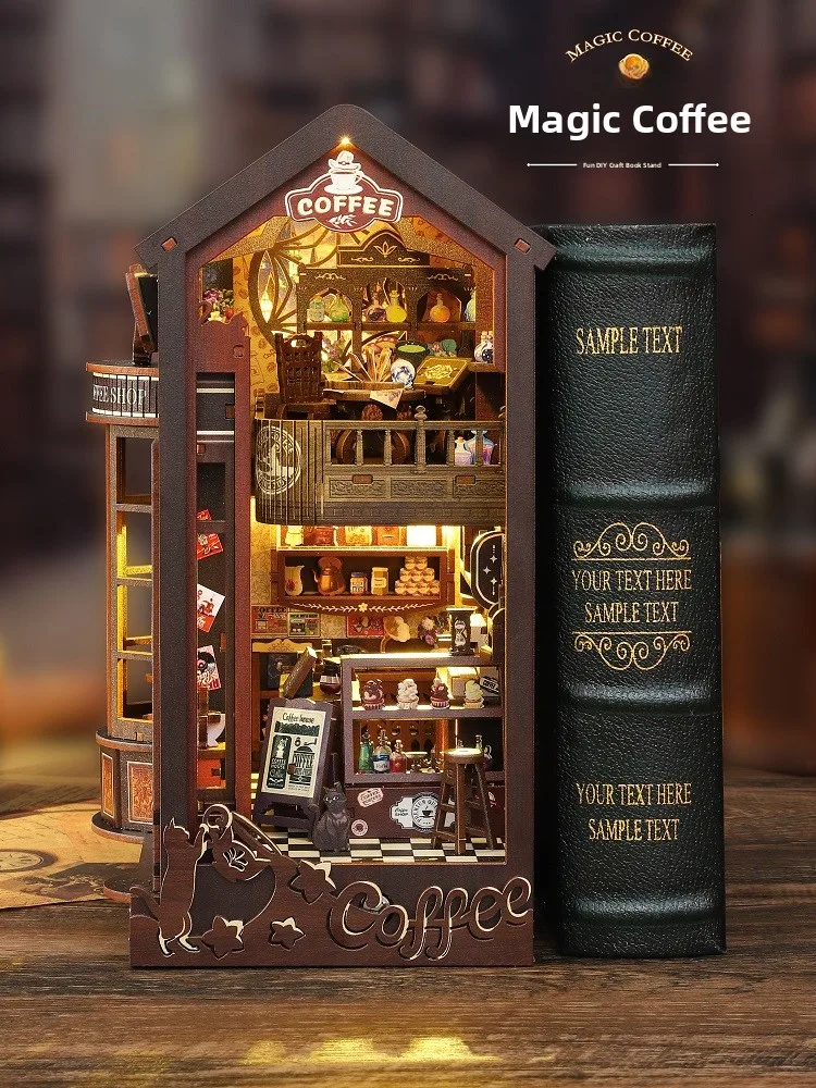 مجموعة أدوات تجميع نموذج خشبي لمتجر القهوة السحرية هدية عيد ميلاد إبداعية للنساء JiaTe DIY نموذج بناء زخرفة منزل صغير #2