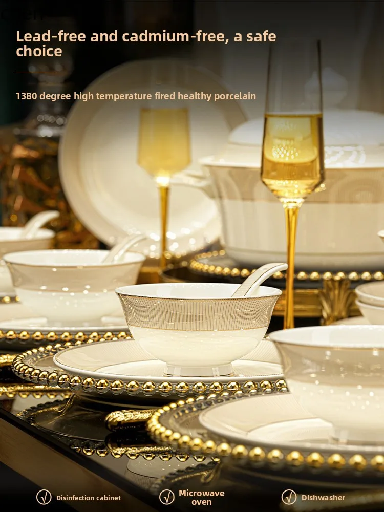 YFY  high-value french court style bone china dinnerware set - premium tableware for moving into a new home