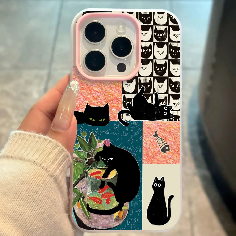 Für Samsung Galaxy A16 A15 A55 A35 A36 A56 S26 S25 S24 Ultra S23 S21 S22Plus Schwarze Katze Kunst-Kollage TPU Handyhülle Silikon-Cover – Detail 8