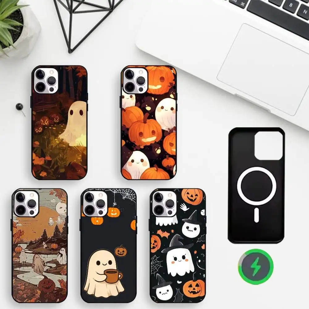 

Halloween Pumpkin Ghost Phone Case For iPhone17,16,15,14,13,12,11 Plus,For Magnetic Wireless Charge Cover