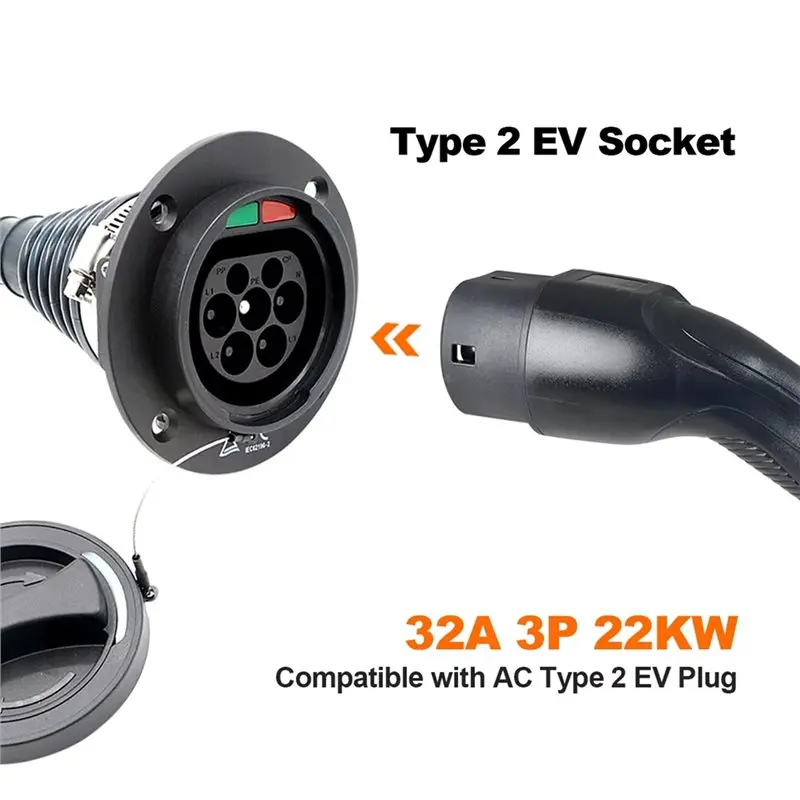 IEC 62196 Tipo 2 EV Tomada lateral para carro 32A 3P Tomada de carregamento para carro elétrico sem cabo Padrão europeu