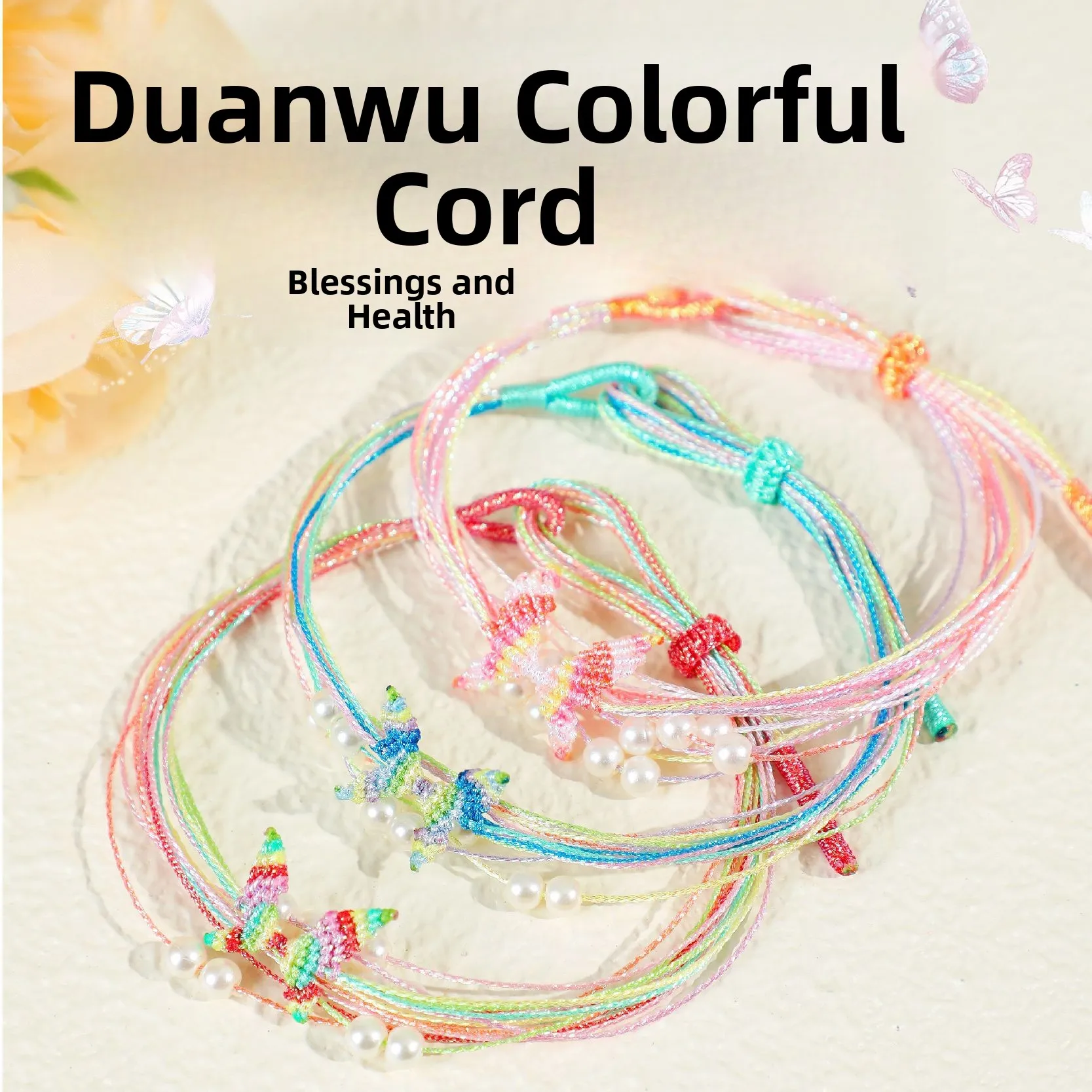  Silk  Hand Cord Dragon Boat Festival Handmade Woven Imitated Pearl Thousand Thread Hand Cord Men's T-shirt