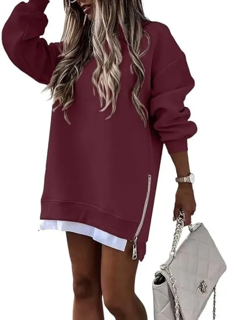 Style Pullover Hoodie Regular Fit Commute Style with Round Neck Asymmetrical No Hood Standard Length Single Women Sweatshirt