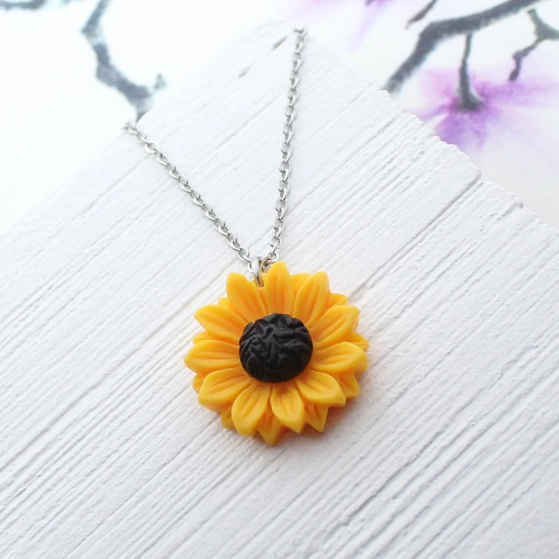 

10pcs/lot Sun Flower Pendant Necklace Gold Color Stainless Steel Chain Necklace for Women Girls Holiday Party Jewelry Gift