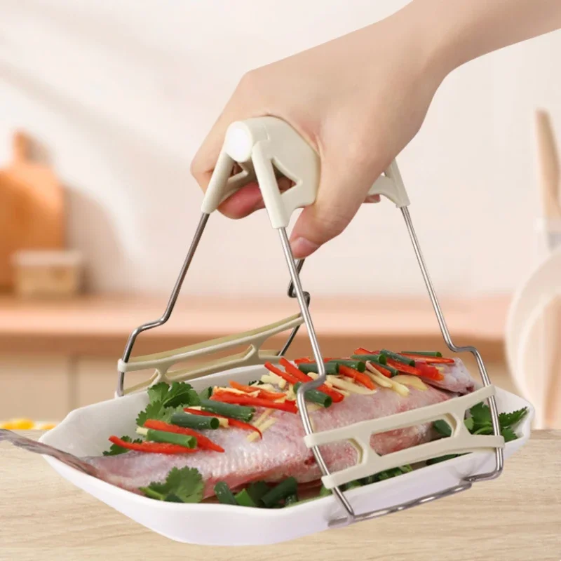 Household Dish-Grabbing Device Stainless Steel Non-Slip and Hot Clip Kitchen Clip Bowl Bowl Clamp Fish Steaming Plate Casserole