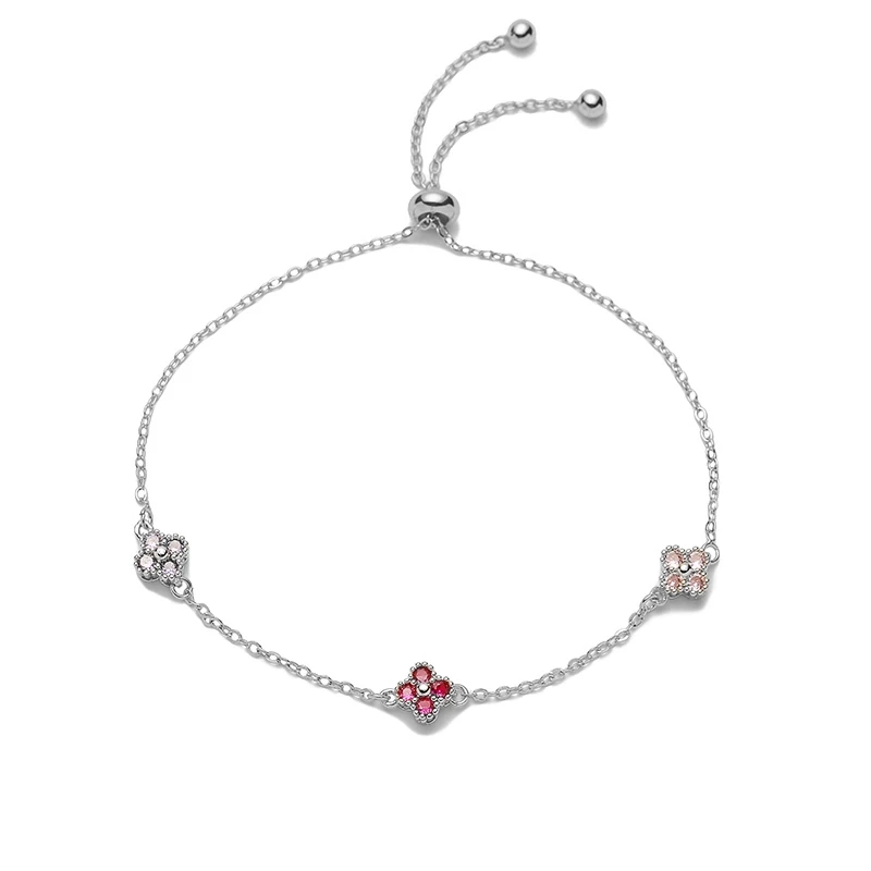 HECHENG,18K Gold-Plated Zirconia Flower Shaped Sweet Romantic Adjustable Clasp Bracelet for Women Wholesale