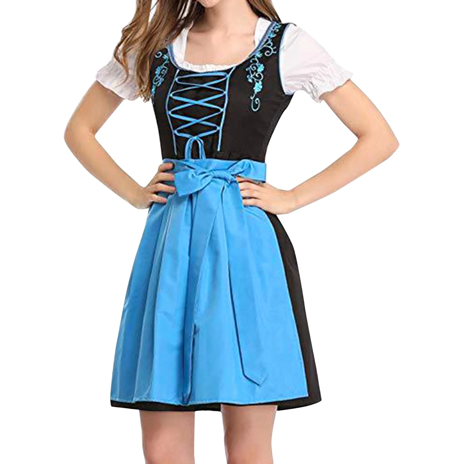 

Women Traditional Bavarian Oktoberfest Dress German Beer Wench Costume for Halloween Maid Carnival Fancy Party Dresses