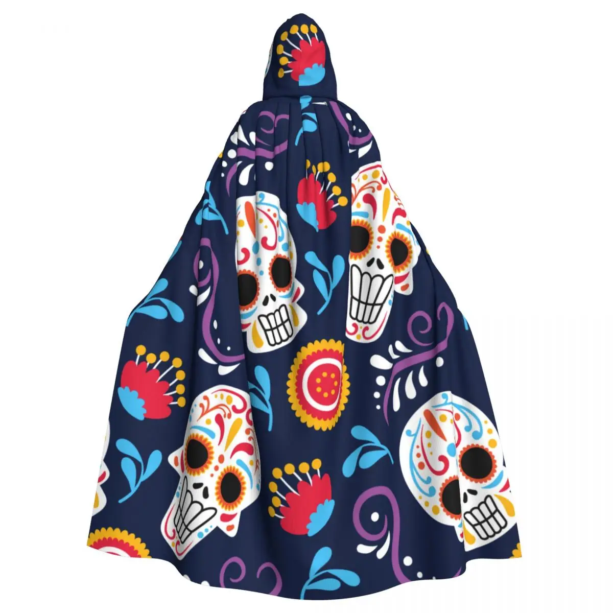 

Colorful Day Of The Dead Skull Hooded Cloak Coat Halloween Cosplay Costume Vampire Devil Wizard Cape Gown Party