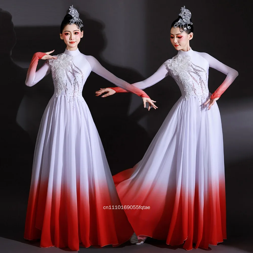 Large Swing Long Dance Skirt For Women Elegant Modern Classical Dance Costume Flowy Dress For Stage Opening Dance Song Performan