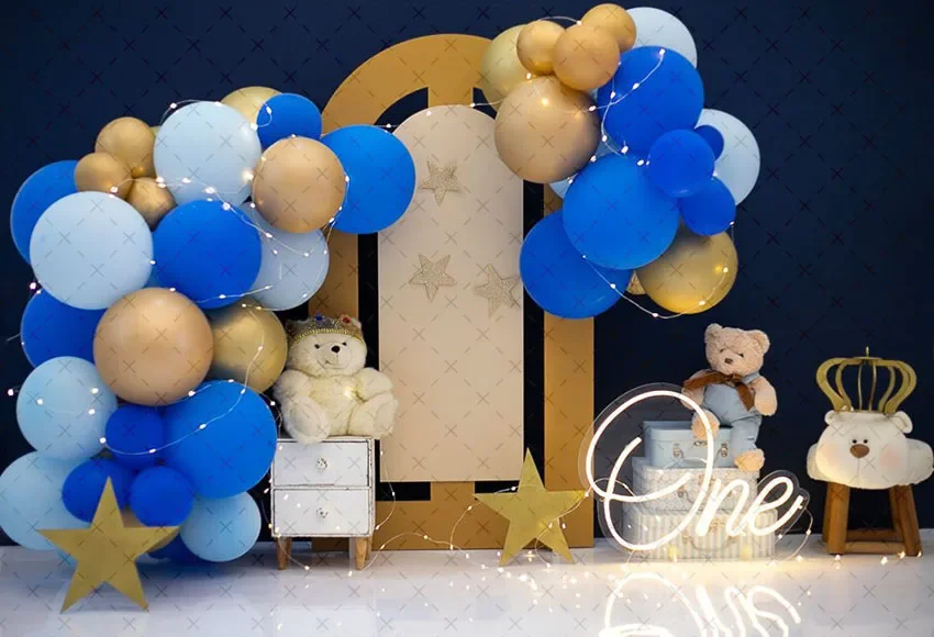 Mehofond Photography Background Adventure Pilot Bear Balloons Kids 1st Birthday Cake Smash Portrait Decor Backdrop Photo Studio