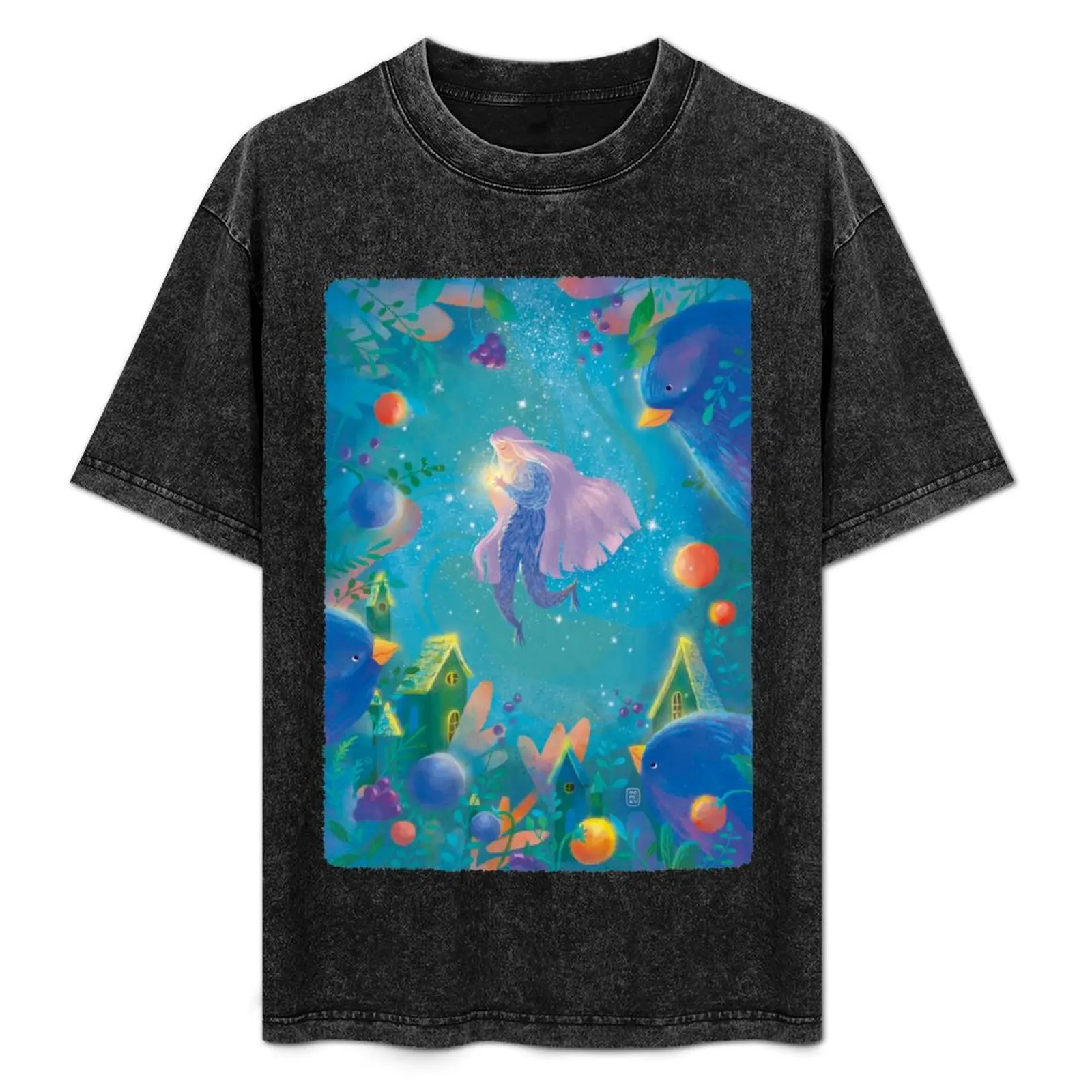 

Healer of Wild Berries Magic Birds Home torn edges T-Shirt Classic Crew Neck Cotton T-Shirt