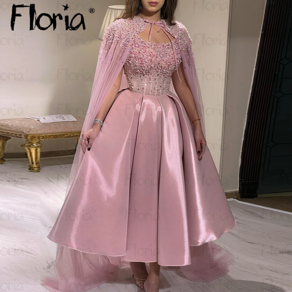 

Blush Pink Midi Long Prom Dress Two Pieces Ball Gown Wedding Party Dress Boat Neck Luxury Celebrity Gown Evening Dress Women