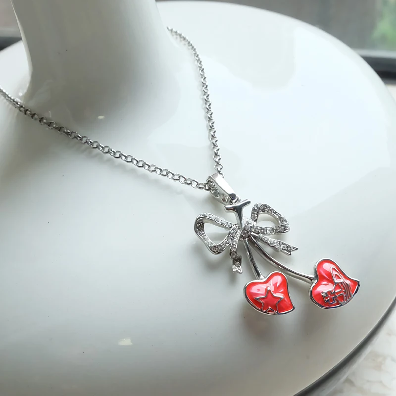 

S925 Sterling Silver Double Cherry Saturn Necklace Exquisite Personality Versatile Sweet Temperament Fashion Accessories