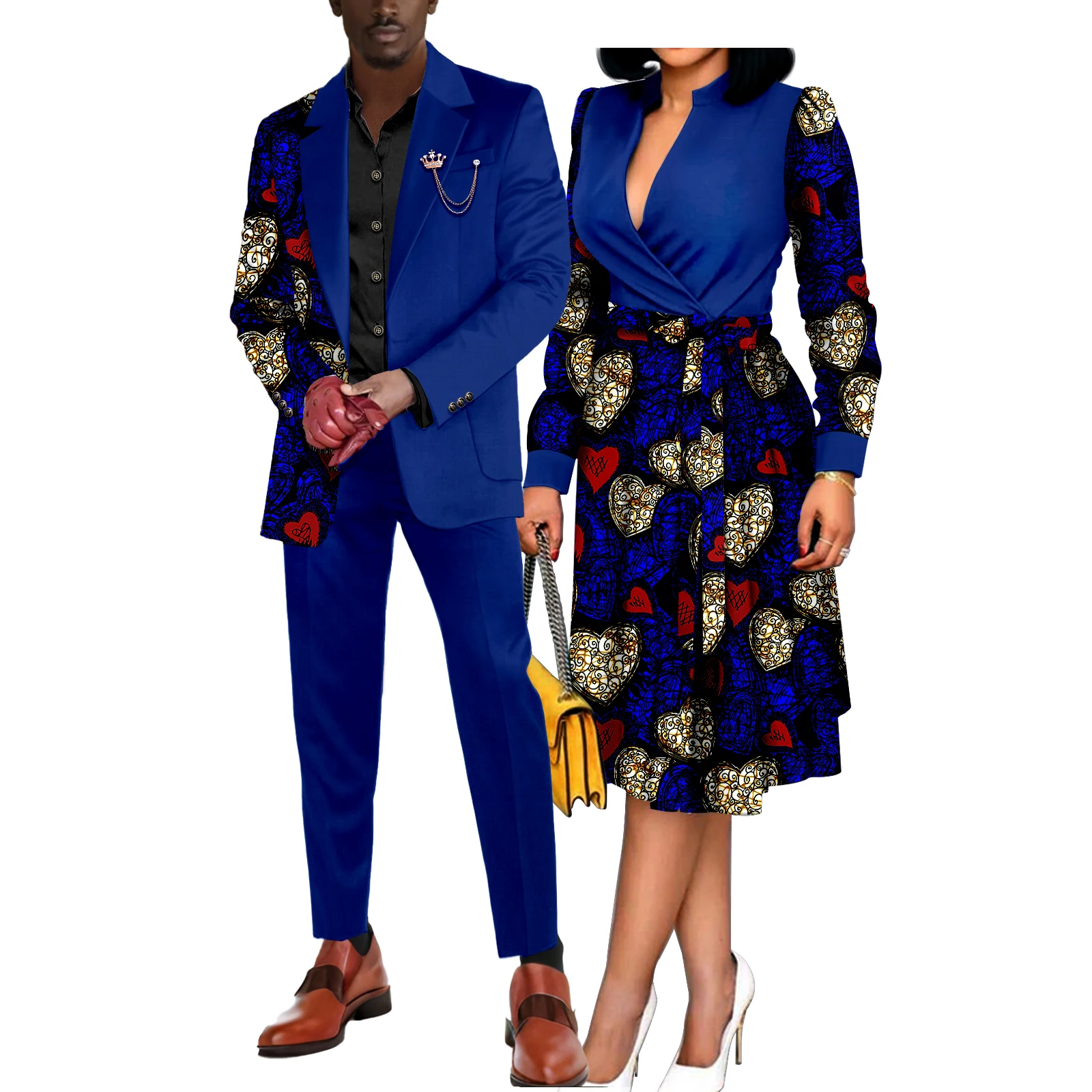 

African Couple's Outfit Matching Set Women Ankara Formal Turkey Dress Kente Print Cloth or Men Dashiki Outfit Jacket and Pants