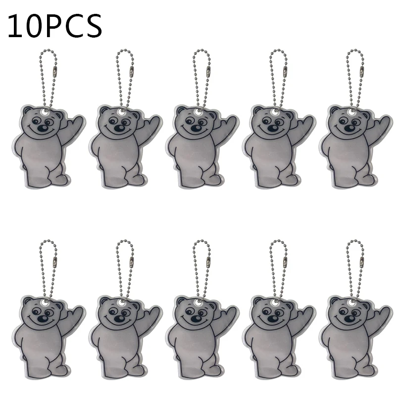 10Pcs Cute Colorful Bear Bag Pendant Charm Jewery Accessories Reflective Keychain PVC Keyrings for Kids Women Traffic Safety use