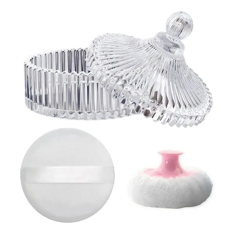 工場直送の新品ボディパウダーパフと容器セット、女性、赤ちゃん、そしてウェット-ドライメイク用のルースパウダー容器付きダスティングパウダーパフ