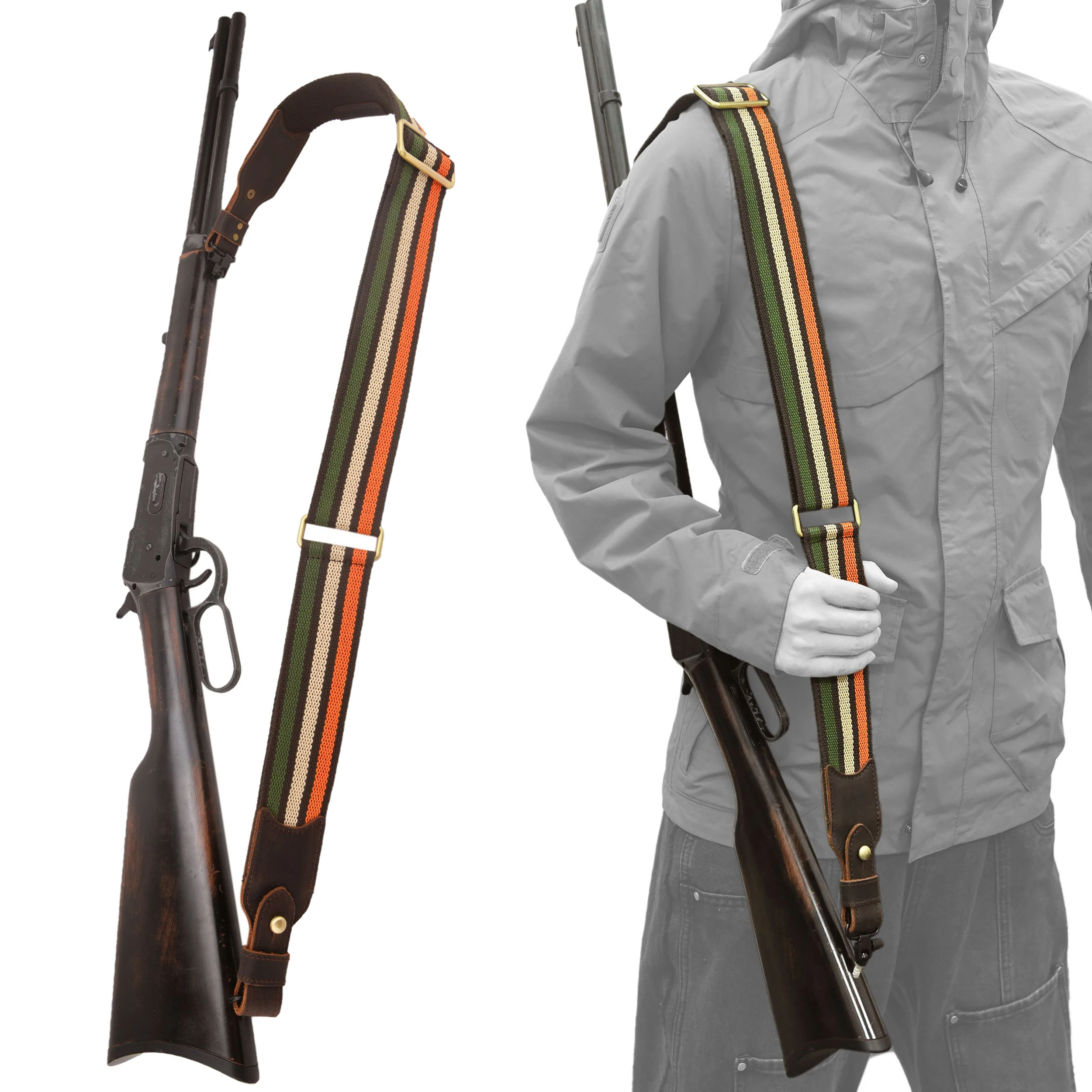 

2inch Wide Cotton Leather Rifle Shotgun Sling Hunting Gun Shoulder Straps For Hunting Shooting
