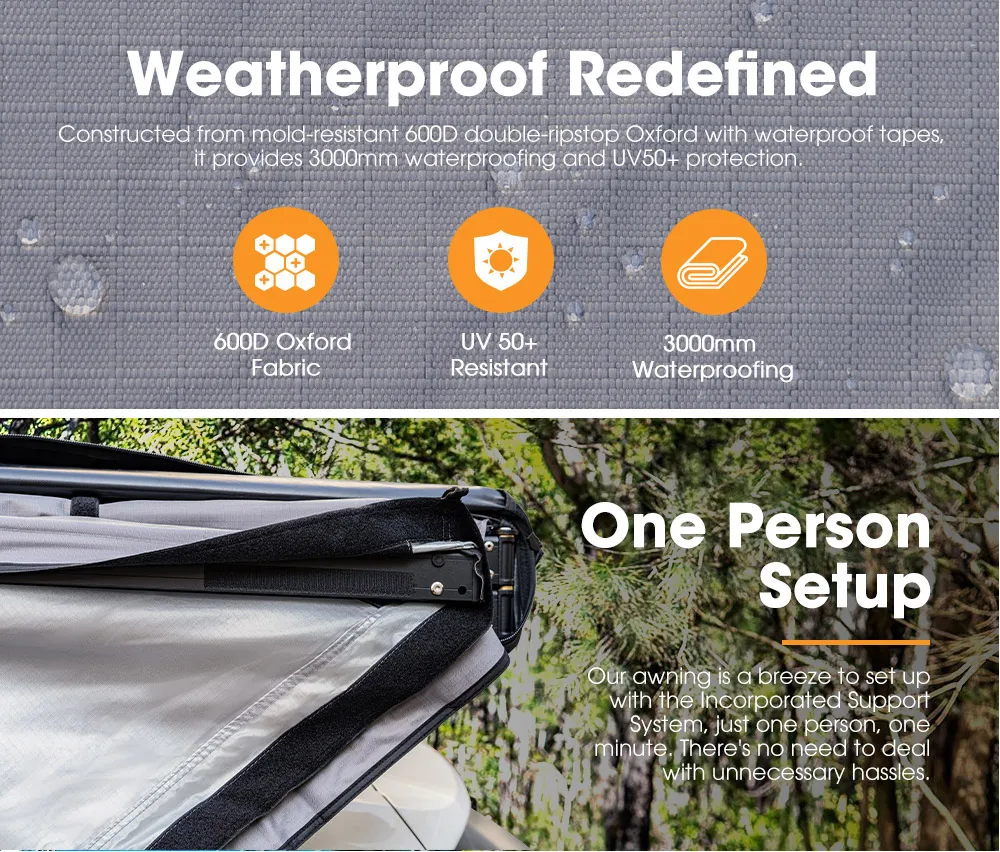 4x4 180° Car Side Awning - Freestanding Batwing Design, Waterproof, Ideal for Outdoor Trips
