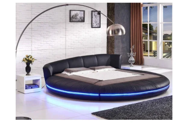 Best quality bedroom furniture cheap round beds white for adults with LED Light