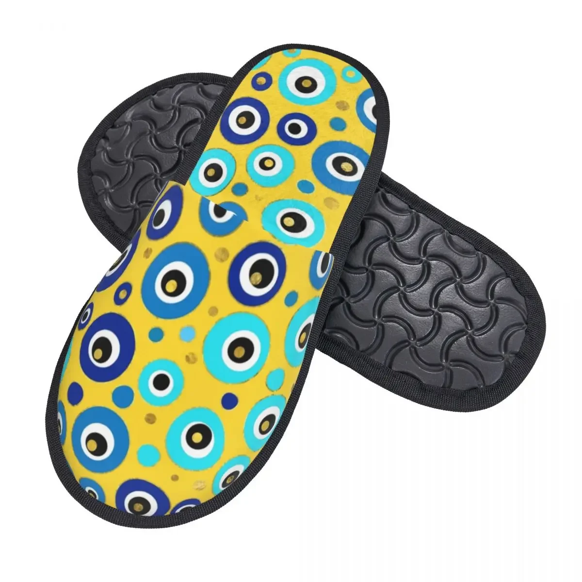 Mediterranean Culture Evil Eye House Slippers Women Soft Memory Foam Slip On Hotel Slipper Shoes