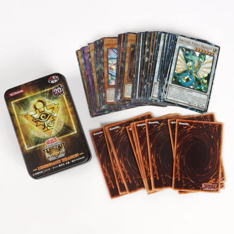 72PCS Yugioh Cards with Tin Box Yu Gi Oh Card Holographic English Version Golden Letter Duel Links Game Card Blue Eyes Exodia