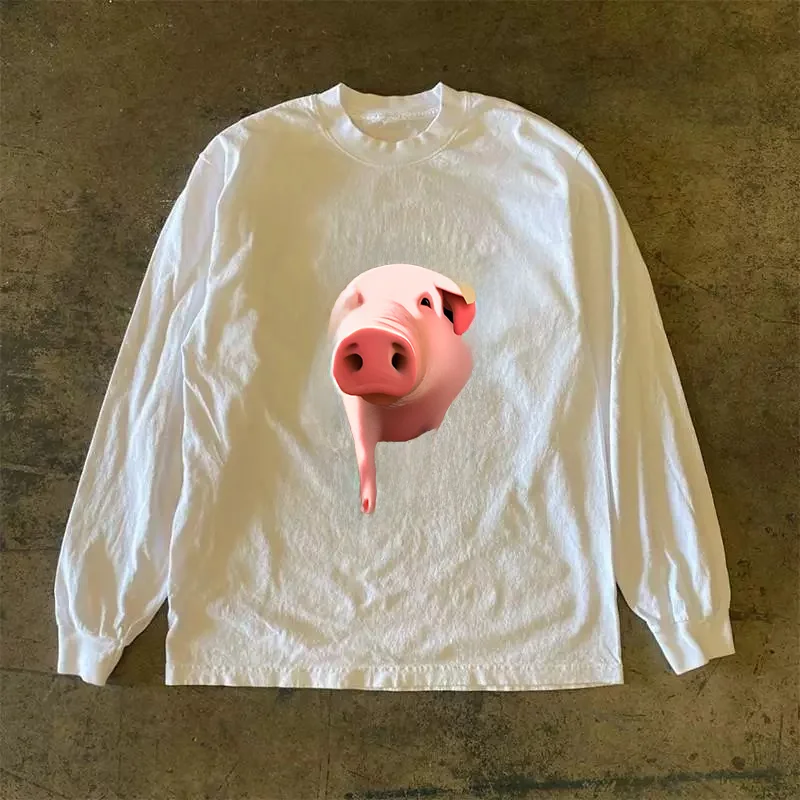 Heavyweight 300g Pure Cotton Long Sleeve T-Shirt Street Style American Retro Oversize Lettering Casual Comfortable Top