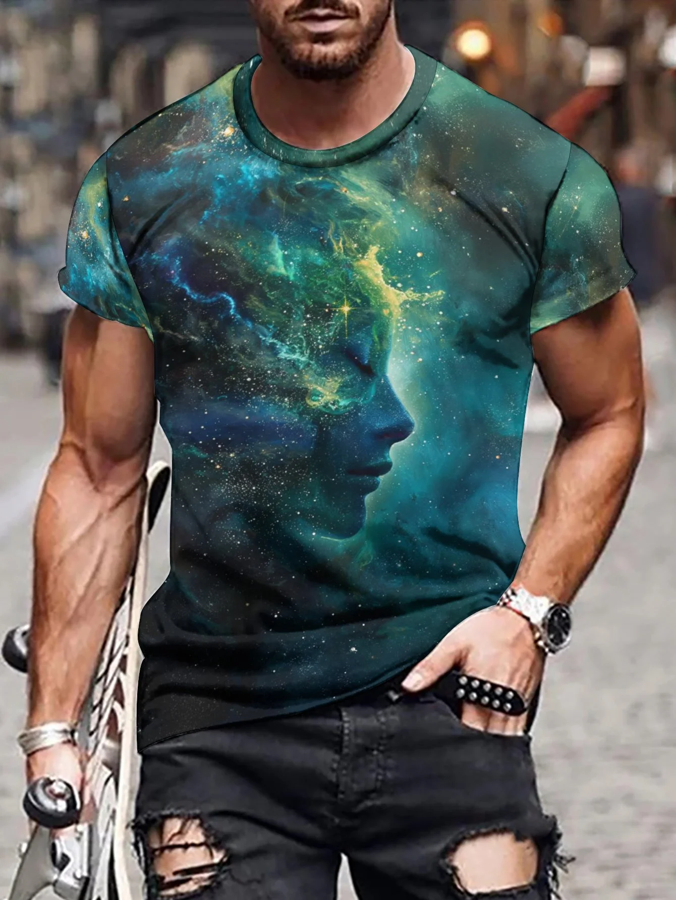 

2024 New Men's 3D Graffiti Goddess Cool Pattern T-shirt, Casual Cool Micro Stretch Breathable T-shirt, Outdoor Summer Men's Wear