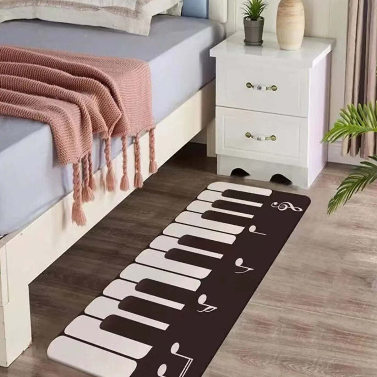 Black White Piano Bedroom Carpet Crystal Velvet Anti Slip Floor Mat Bedroom Headboard Carpet Modern Minimalist Bedroom Floor Mat