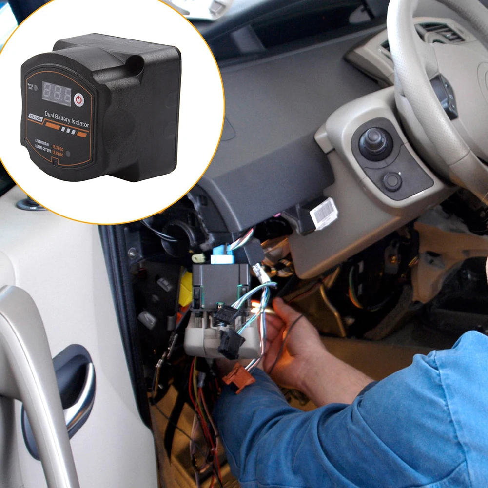 Dual Battery Isolator with Digital Voltmeter Auto Manual Voltage Sensitive Relay Smart VSR for Car RV Boat
