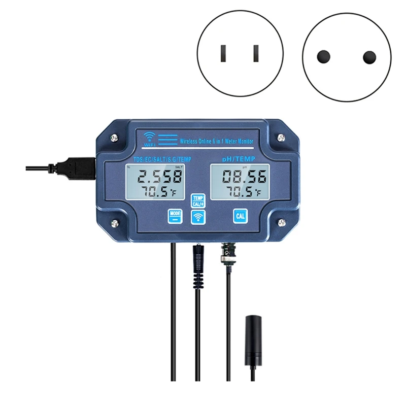 

6 в 1 Цифровой Анализатор воды PH/EC/TDS/Соль/вес брутто/контроль температуры онлайн Wifi монитор качества воды