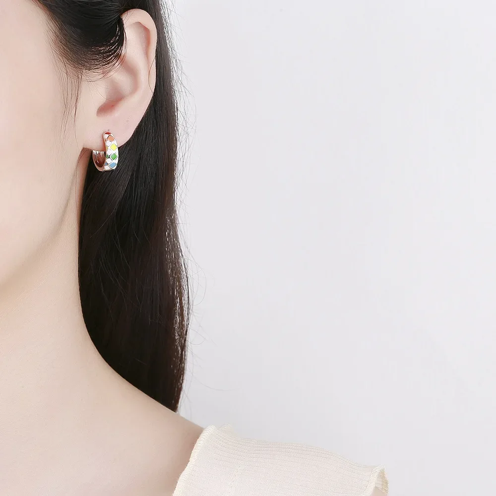 Pendientes de aro coloridos simples para mujer, joyería de moda coreana 925, pendiente de tendencia para mujer, regalo de boda para mujer