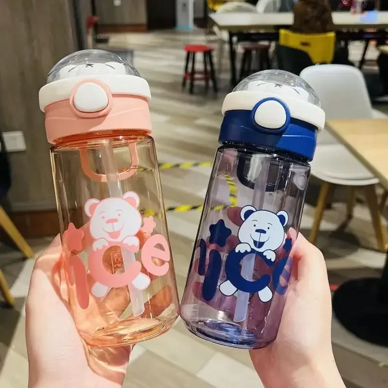 550/650ml Cute Plastic Water Bottle for Drinking Portable Sport Tea Cup Kitchen Tools Kids Water Bottle for School Transparent