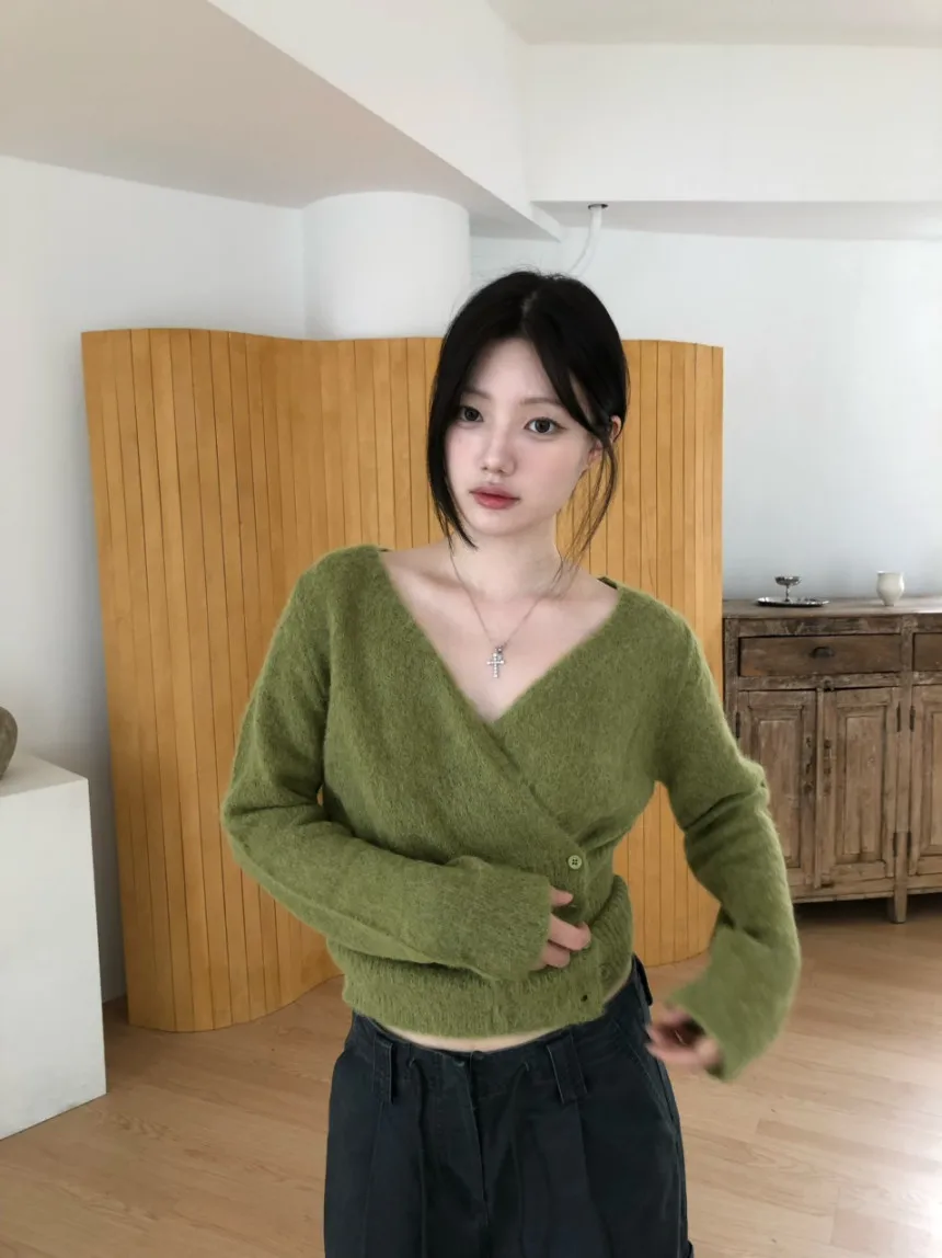 

Женский свитер с V-образным вырезом и перекрестной застежкой, облегающий, с эффектом утягивания талии, теплый трикотаж для осенне-зимнего сезона