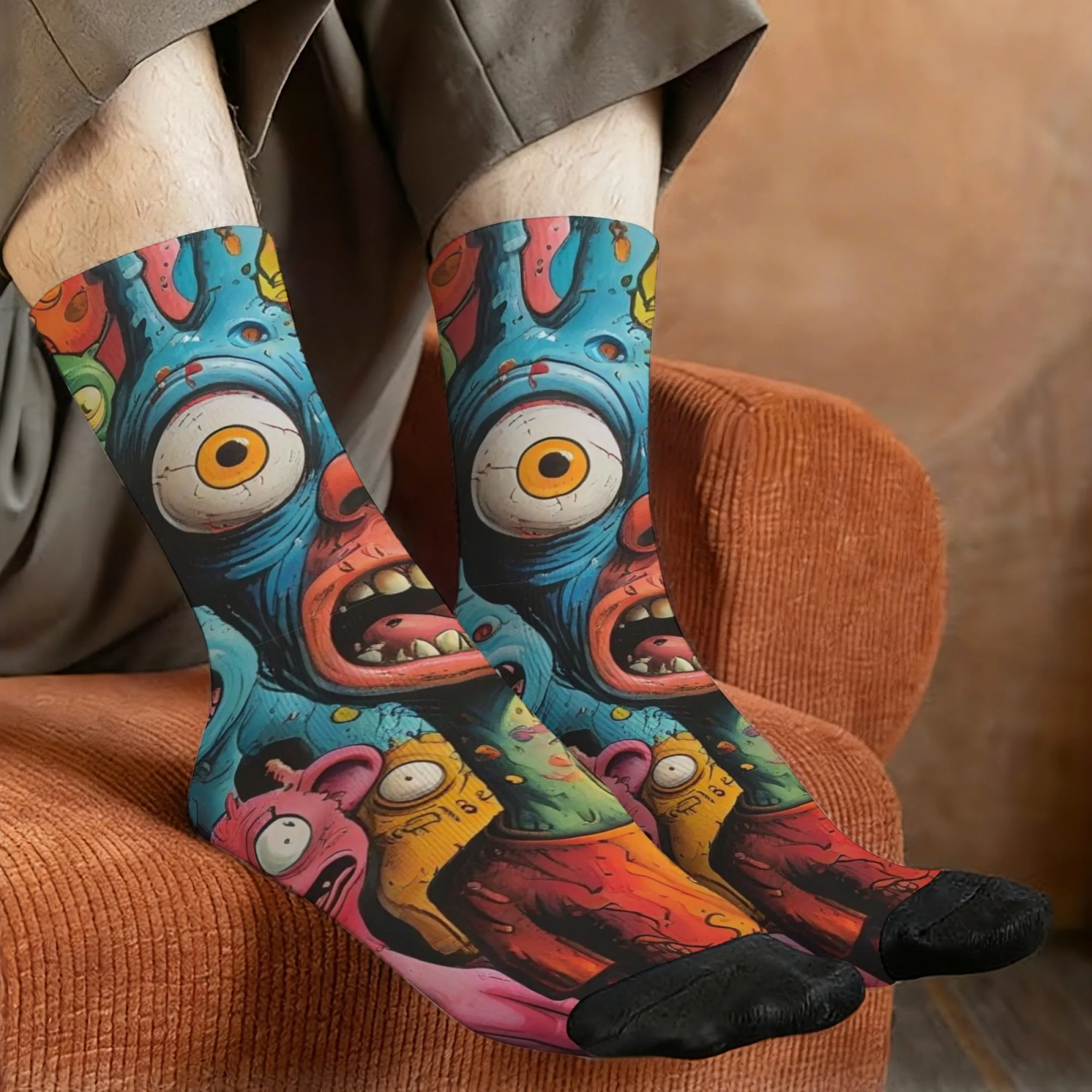 Print Men's Unisex Funny Mid-Calf Socks Vibrant Hiphop Graffiti Art Breathable Warm for Cycling Running Hiking & Outdoor