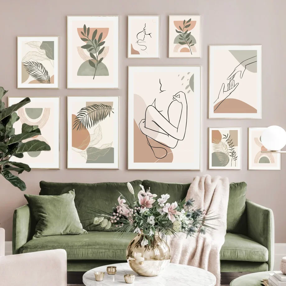 1pcs(No frame) Boho Abstract Palm Plant Leaf Lover Liens Nordic Nature Art Landscape Decor Posters Print Canvas Painting Picture